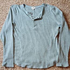 BKE Sage Green Waffle Henley Long Sleeve Shirt